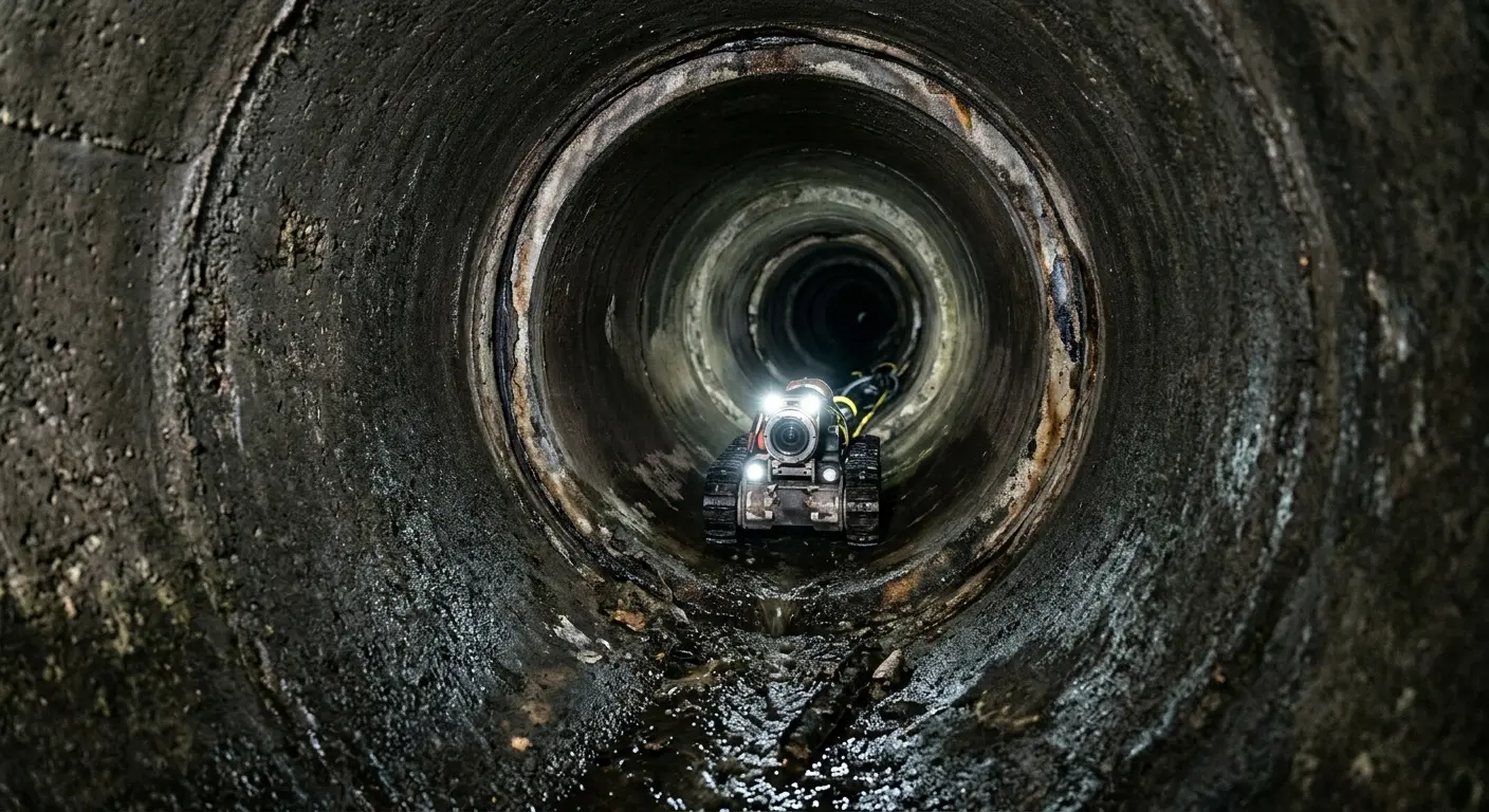 Robotic sewer camera inspecting pipe interior for Sewer Line Cleaning in Columbus